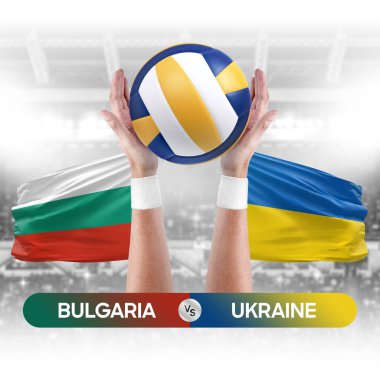 Bulgaristan Ukrayna milli takımlarına karşı voleybol voleybol topu yarışma konsepti.