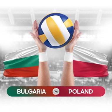 Bulgaristan, Polonya milli takımlarına karşı voleybol voleybol maçı konsepti.