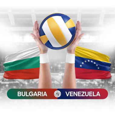 Bulgaristan, Venezuela milli takımlarına karşı voleybol voleybol topu yarışma konsepti.