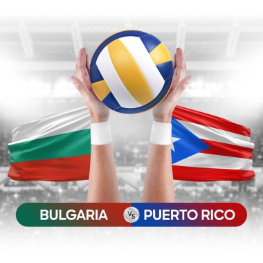 Bulgaristan, Porto Riko milli takımlarına karşı voleybol voleybol topu yarışma konsepti.