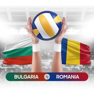 Bulgaristan Romanya milli takımlarına karşı voleybol voleybol maçı konsepti.