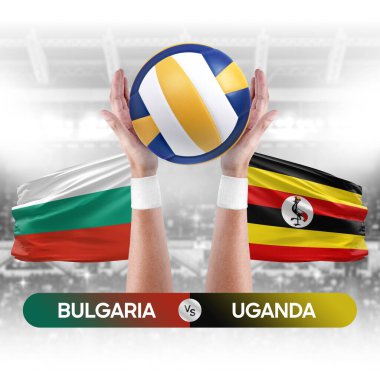 Bulgaristan Uganda milli takımlarına karşı voleybol voleybol topu yarışma konsepti.