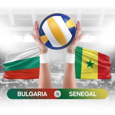 Bulgaristan, Senegal milli takımlarına karşı voleybol voleybol topu yarışma konsepti.