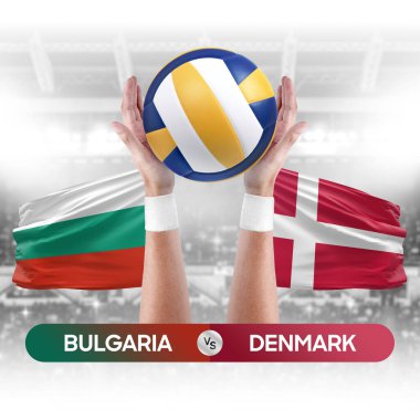 Bulgaristan Danimarka milli takımlarına karşı voleybol voleybol maçı konsepti.