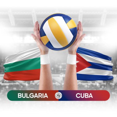 Bulgaristan Küba milli takımlarına karşı voleybol voleybol maçı konsepti.