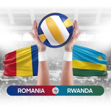 Romanya Ruanda milli takımlarına karşı voleybol voleybol topu yarışma konsepti.