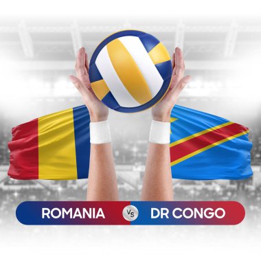 Romanya, Dr Kongo milli takımlarına karşı voleybol voleybol maçı konsepti.
