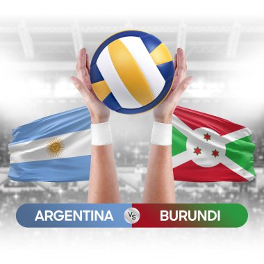 Arjantin, Burundi milli takımlarına karşı voleybol voleybol topu yarışma konsepti.