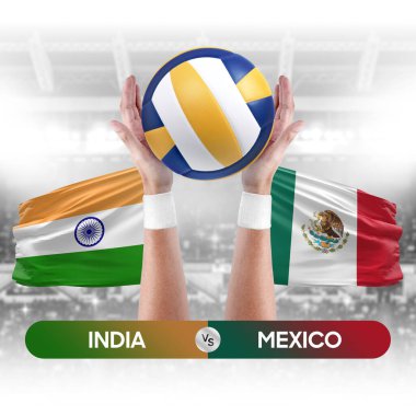 Hindistan, Meksika milli takımlarına karşı voleybol voleybol maçı konsepti.