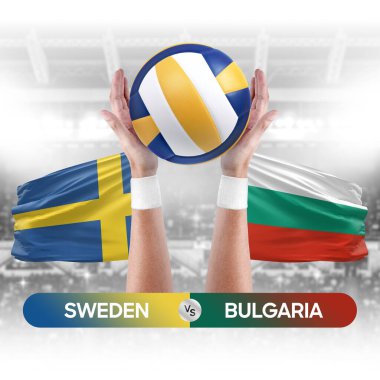 İsveç, Bulgaristan milli takımlarına karşı voleybol voleybol maçı konsepti.