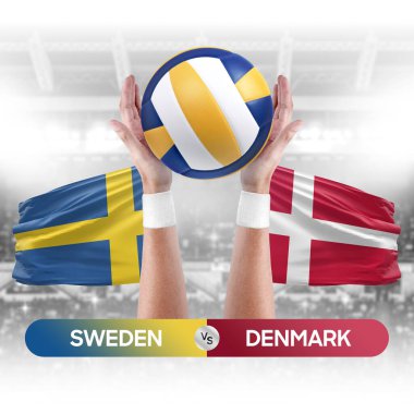 İsveç Danimarka milli takımlarına karşı voleybol voleybol maçı konsepti.