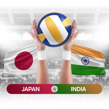 Japonya, Hindistan milli takımlarına karşı voleybol voleybol maçı konsepti.