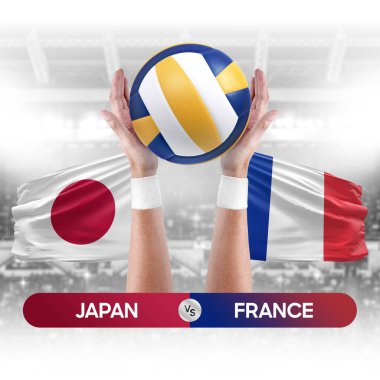 Japonya Fransa milli takımlarına karşı voleybol voleybol maçı konsepti.