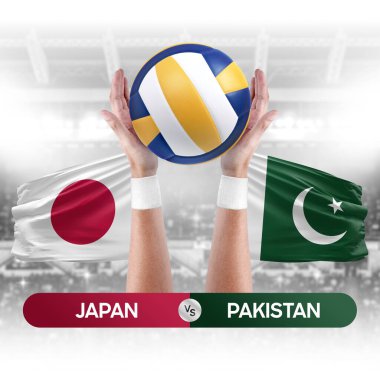 Japonya, Pakistan milli takımlarına karşı voleybol voleybol maçı konsepti.