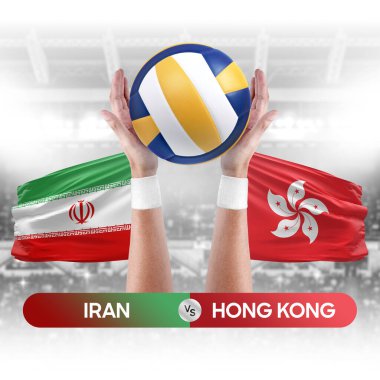 İran, Hong Kong milli takımlarına karşı voleybol voleybol maçı konsepti.