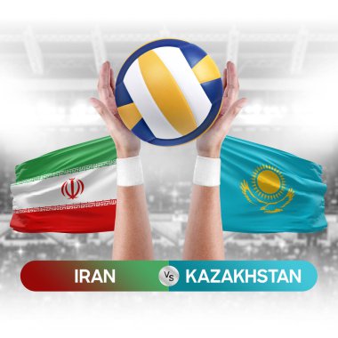 İran Kazakistan milli takımlarına karşı voleybol voleybol topu yarışma konsepti.