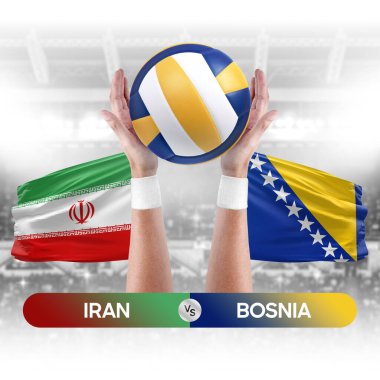 İran, Bosna milli takımlarına karşı voleybol voleybol maçı konsepti.