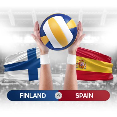 Finlandiya, İspanya milli takımlarına karşı voleybol voleybol maçı konsepti.