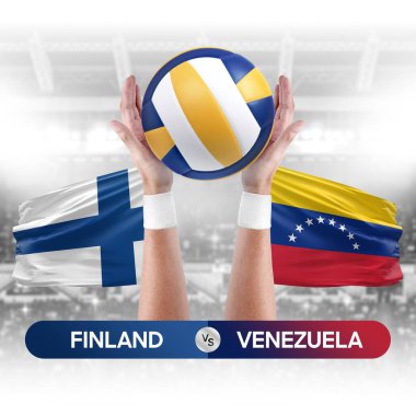 Finlandiya, Venezuela milli takımlarına karşı voleybol voleybol maçı konsepti.