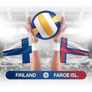 Finlandiya, Faroe Adaları milli takımlarına karşı voleybol voleybol topu yarışma konsepti.