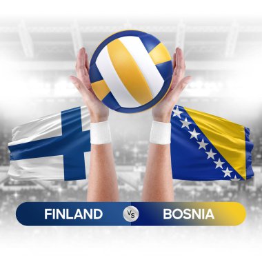 Finlandiya, Bosna milli takımlarına karşı voleybol voleybol maçı konsepti.