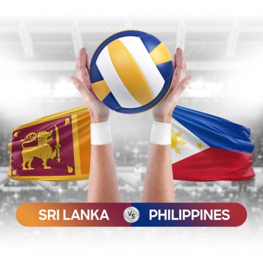 Sri Lanka Filipinler milli takımlarına karşı voleybol voleybol topu yarışma konsepti.