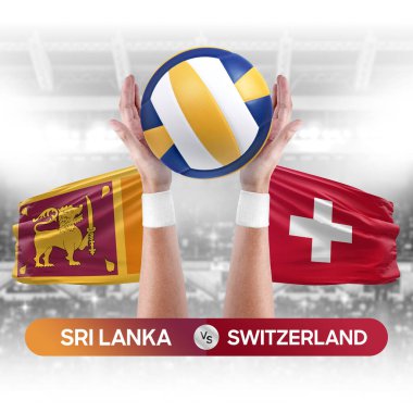 Sri Lanka İsviçre milli takımlarına karşı voleybol voleybol topu yarışma konsepti.