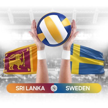 Sri Lanka İsveç milli takımlarına karşı voleybol voleybol topu yarışma konsepti.