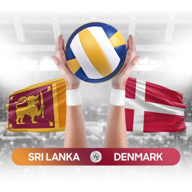 Sri Lanka Danimarka milli takımlarına karşı voleybol voleybol topu yarışma konsepti.