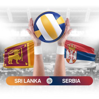 Sri Lanka Sırbistan milli takımlarına karşı voleybol voleybol topu yarışma konsepti.