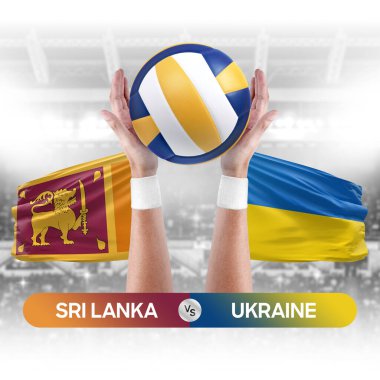 Sri Lanka Ukrayna milli takımlarına karşı voleybol voleybol topu yarışma konsepti.