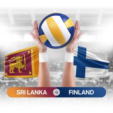 Sri Lanka, Finlandiya milli takımlarına karşı voleybol voleybol topu yarışma konsepti.