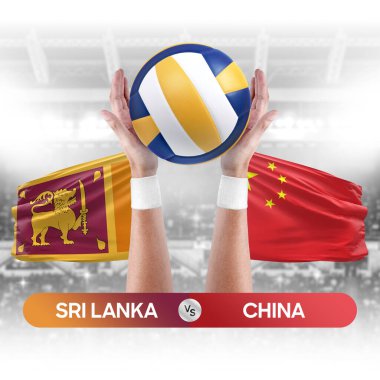 Sri Lanka, Çin milli takımlarına karşı voleybol voleybol topu yarışma konsepti.