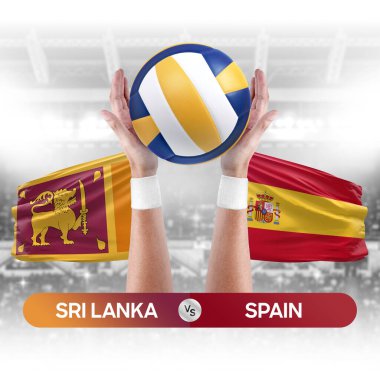 Sri Lanka İspanya milli takımlarına karşı voleybol voleybol topu yarışma konsepti.