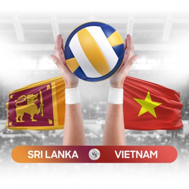 Sri Lanka Vietnam milli takımlarına karşı voleybol voleybol topu yarışma konsepti.