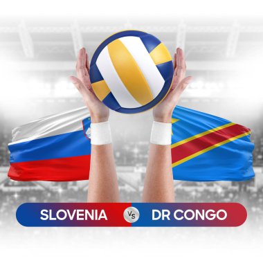 Slovenya, Dr Kongo milli takımlarına karşı voleybol voleybol topu yarışma konsepti.