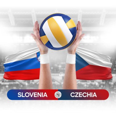 Slovenya, Çek milli takımlarına karşı voleybol voleybol topu yarışma konsepti.