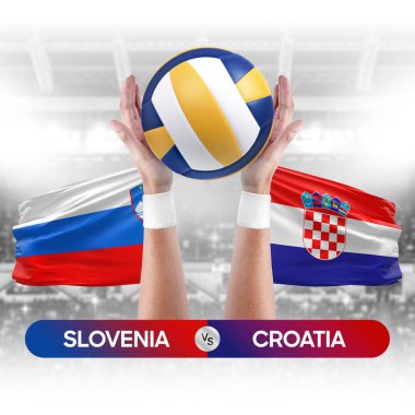 Slovenya, Hırvatistan milli takımlarına karşı voleybol voleybol maçı konsepti.