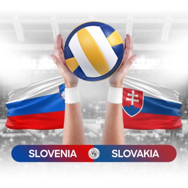 Slovenya Slovakya milli takımlarına karşı voleybol voleybol topu yarışma konsepti.