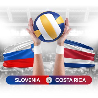 Slovenya Kosta Rika milli takımlarına karşı voleybol voleybol topu yarışma konsepti.