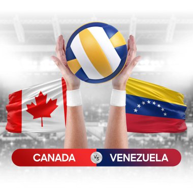 Kanada, Venezuela milli takımlarına karşı voleybol voleybol maçı konsepti.