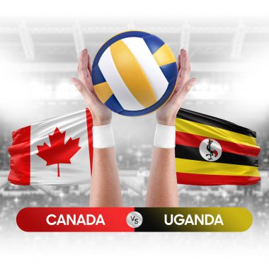 Kanada Uganda milli takımlarına karşı voleybol voleybol topu yarışma konsepti.