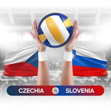 Çek Cumhuriyeti Slovenya milli takımlarına karşı voleybol voleybol topu yarışma konsepti.