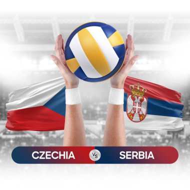 Çek-Sırbistan milli takımlarına karşı voleybol voleybol maçı konsepti.