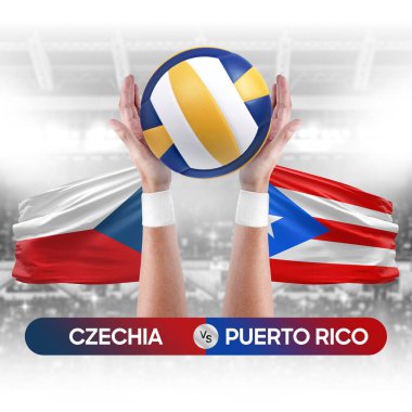 Çek, Porto Riko milli takımlarına karşı voleybol voleybol maçı konsepti.