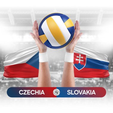Çek-Slovakya milli takımları voleybol voleybol maçı konseptine karşı.