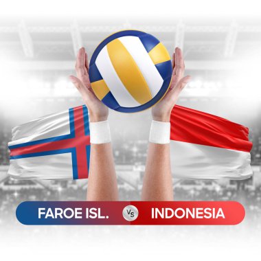 Faroe Adaları Endonezya milli takımlarına karşı voleybol voleybol topu yarışma konsepti.