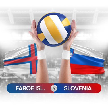 Faroe Adaları Slovenya milli takımlarına karşı voleybol voleybol topu yarışma konsepti.