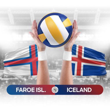 Faroe Adaları İzlanda milli takımlarına karşı voleybol voleybol topu yarışma konsepti.