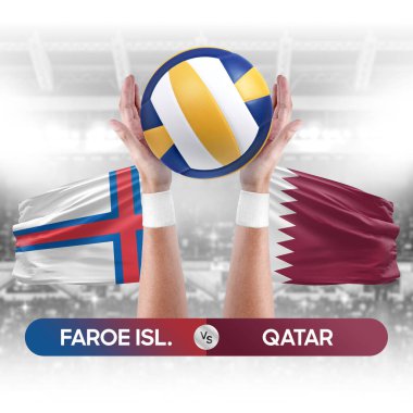 Faroe Adaları Katar milli takımlarına karşı voleybol voleybol topu yarışma konsepti.